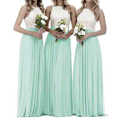 Lace Bridesmaid Dresses Sleeveless Long A Line Chiffon Wedding Guest Dresses