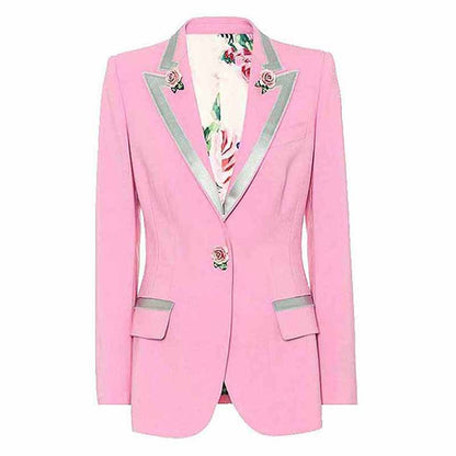 Womens Pink Coat Golden Lion Buttons Blazer Jacket with Pocket