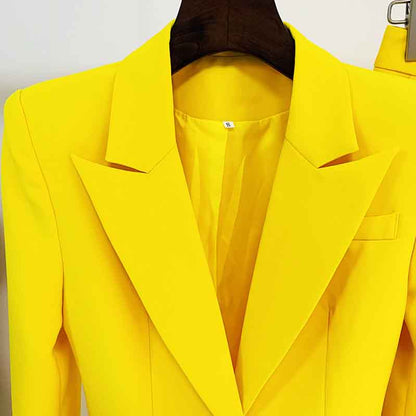 Women's Yellow Pantsuit Blazer+High Waisted Flare Pants Suit Wedding Pantsuit