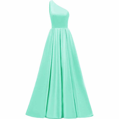 Women's One Shoulder Prom Dress Long Satin Formal Evening Ball Wedding Gowns