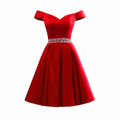 Satin Short Prom Dresses Mini Homecoming Dress Off Shoulder Gowns for Ladies