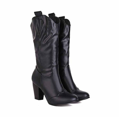 Mid Calf Western Boots Fashion Pointed Toe Pull On Cowgirl Boot