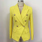 Women's Fitted Gold Lion Buttons Fitted Jacket Fluorescent Green Blazer