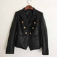 Women Double Breasted Short PU Leather Jacket Slim Fitted Blazer