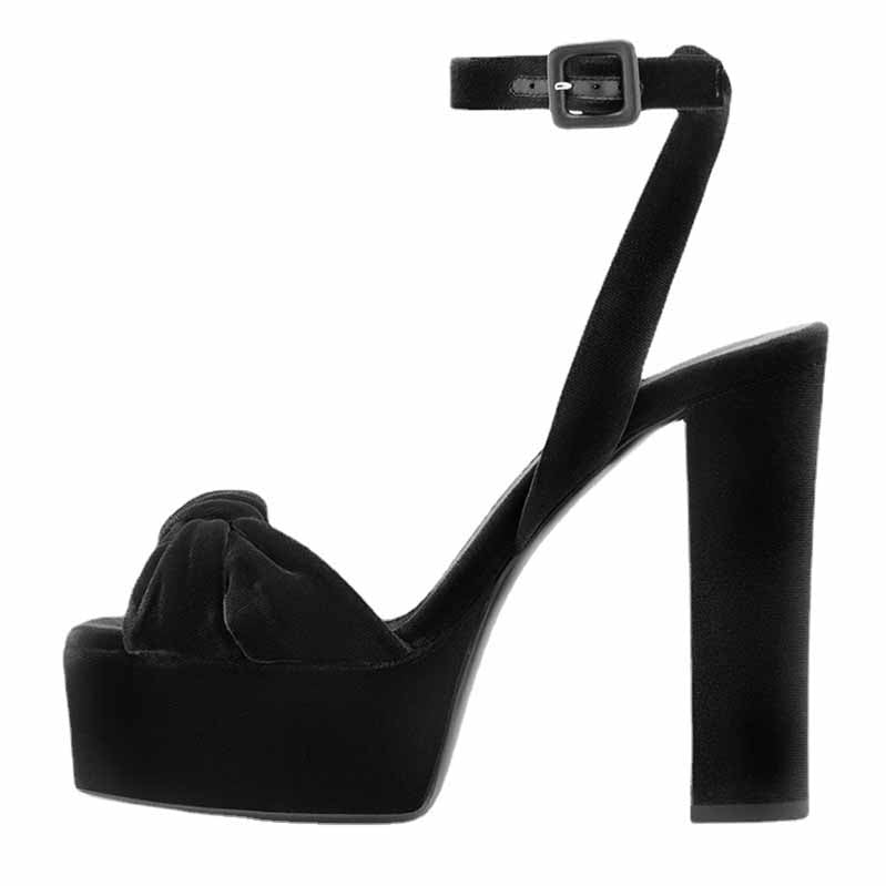 Women Black Peep Toe Ankle Strap Platform Sandals Heeled Shoes