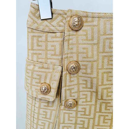 Metal Button Short Blazer & Shorts Suit In Beige