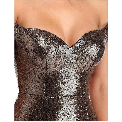 sd-hk Women's Off Shoulder Sequins Evening Dress Long Mermaid Side Slit Formal Dresses