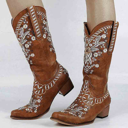 S&Dco Women's Western Cowboy Boots with Floral Design