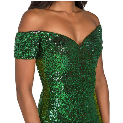 sd-hk Women's Off Shoulder Sequins Evening Dress Long Mermaid Side Slit Formal Dresses