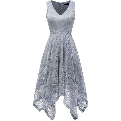 Women's Vintage Floral Lace Dress Asymmetrical Cocktail Formal Bridesmaid Dress