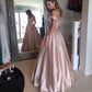 Off The Shoulder Satin Wedding Dress Beaded A.Line Prom Dress with Pocket