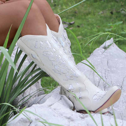 Women Country Wedding Dress Boots Bridesamid Mid Calf Cowgirl Boots