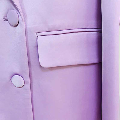 Women Loose fit Purple/Green Blazer + Mini Skirt Suit