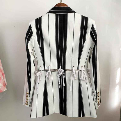 Women's Black and White Striped Pants Suit