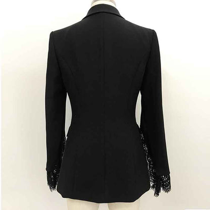 Womens Notched Lapel Pockets Button Work Office Blazer Jacket Suit