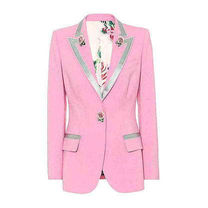 Womens Pink Coat Golden Lion Buttons Blazer Jacket with Pocket