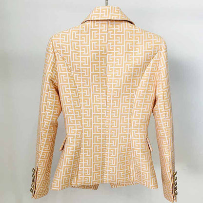Women's Fashion Blazer Labyrinth Pattern Jacket Coats with Gold Buttons