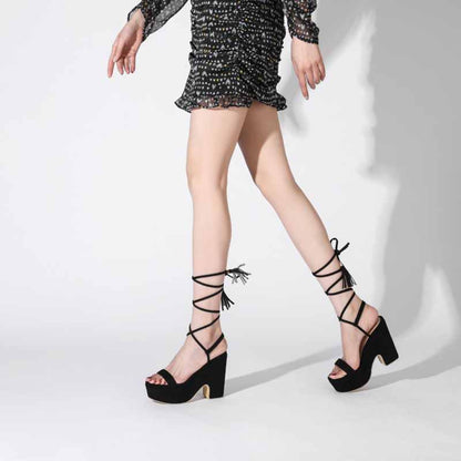 Women's Shoes Platform Heels Sandals Suede Lace Up Block Heels