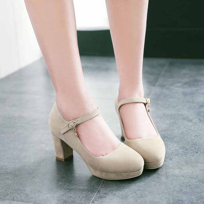 Women's buckled platform shoes suede chunky heeled shoes