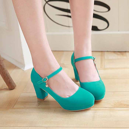 Women's buckled platform shoes suede chunky heeled shoes
