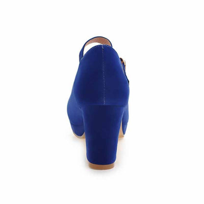 Women's buckled platform shoes suede chunky heeled shoes