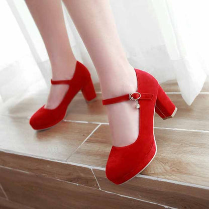 Women's buckled platform shoes suede chunky heeled shoes