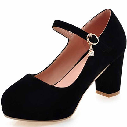 Women's buckled platform shoes suede chunky heeled shoes