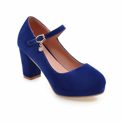 Women's buckled platform shoes suede chunky heeled shoes
