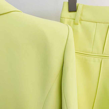 Women Light Yellow Blazer + Flare Trousers Suit Two Piece Pantsuits