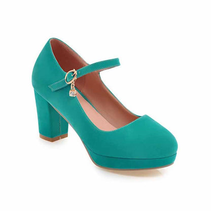 Women's buckled platform shoes suede chunky heeled shoes