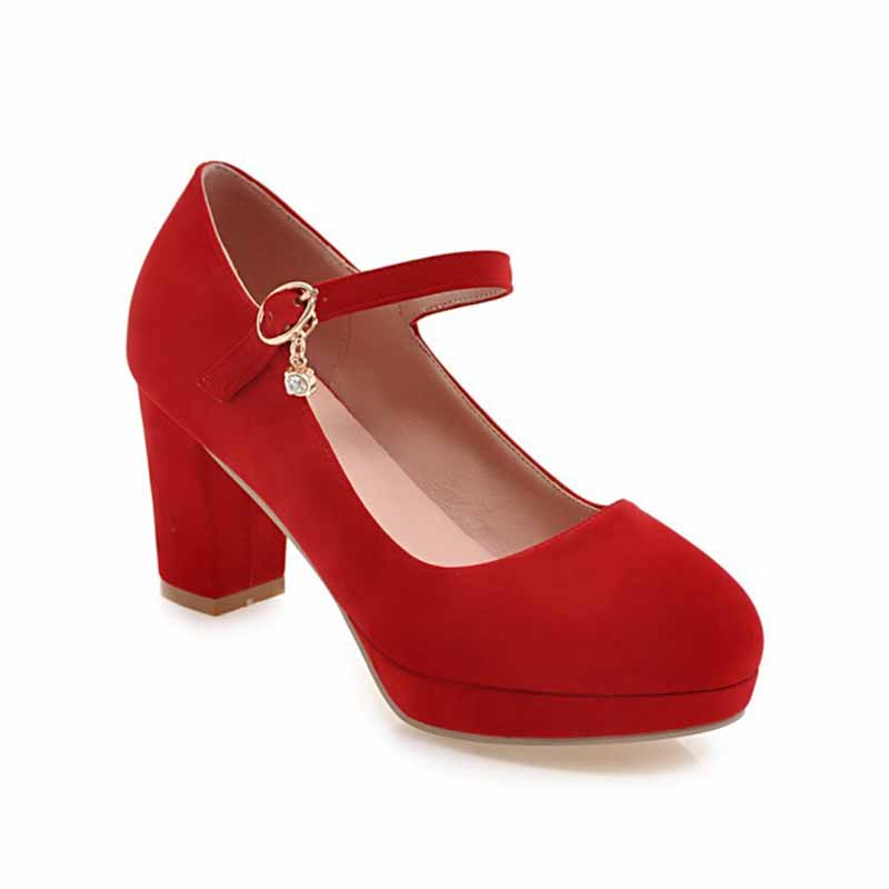 Women's buckled platform shoes suede chunky heeled shoes