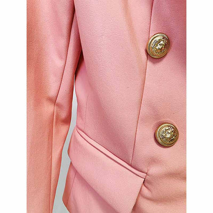 Women's Pink Blazer with Gold Buttons Fashion Coats