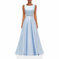 Women Long Prom Dress Satin A-Line with Beaded Belt Formal Evening Gown