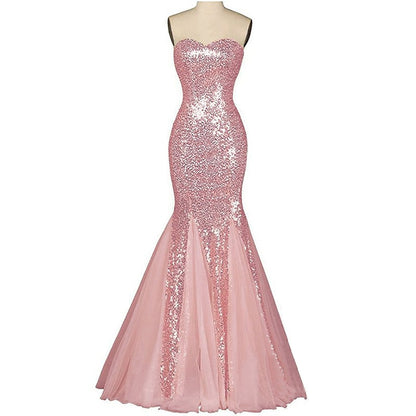 Women's Sleeveless Off Shoulder Sequins Tulle Evening Dress