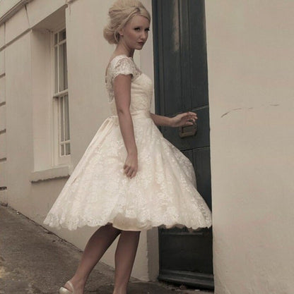 sd-hk White Short Bridesmaid Dress Short Sleeve Wedding Dress Short