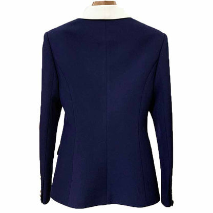 Women's Shawl Collar Fitted Blazer Lion Buttons Dark Navy