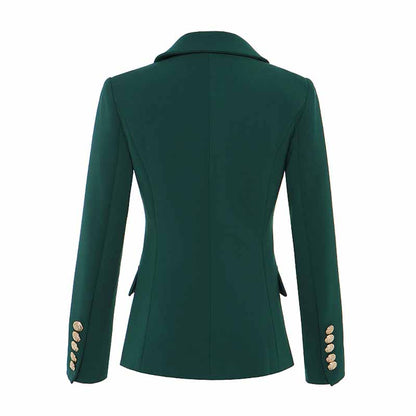 Women's Blackish Green Lion Buttons Fitted Blazer Jacket