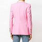 Womens Pink Coat Golden Lion Buttons Blazer Jacket with Pocket