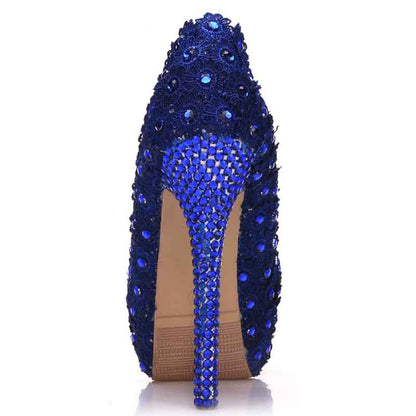 Women Navy Blue Platform Pumps Wedding Heels Bridal Shoes