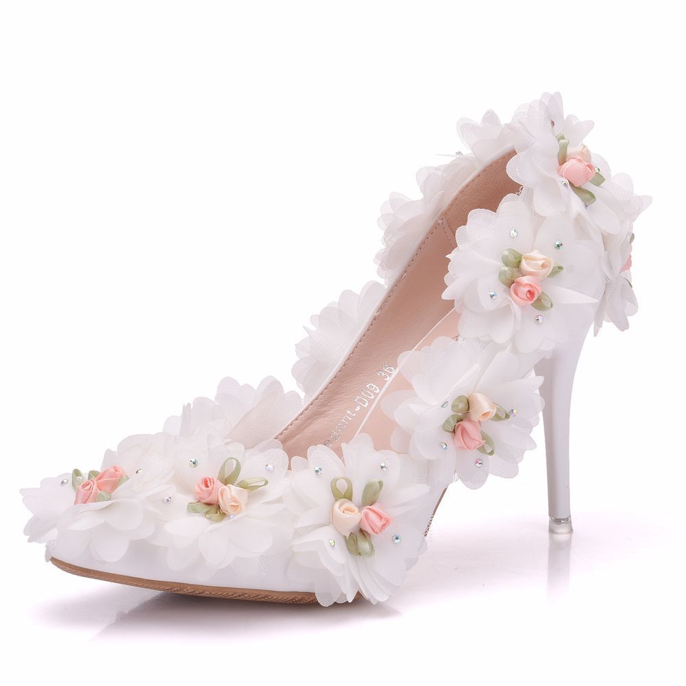 Women's Bridal Stiletto Heel Stick Flowers Bridal Shoes Wedding Heels