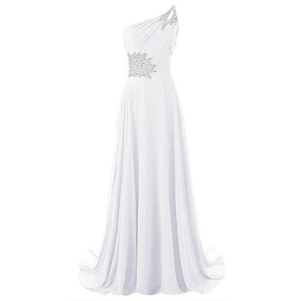 sd-hk One-Shoulder Floor Length Beaded Chiffon Prom Dress