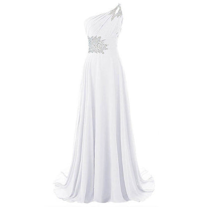 One-Shoulder Long Prom Dress Beads Details Bridesmaid Dress Long Maxi Dress