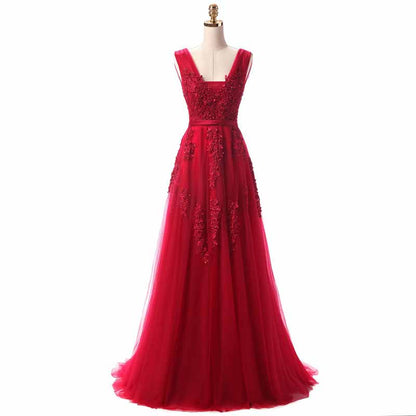 Women's Wedding Dress Bride Lace Applique Evening Dress V Neck Ball Gowns