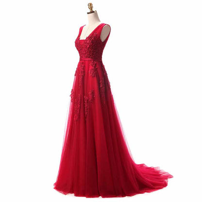 Women's Wedding Dress Bride Lace Applique Evening Dress V Neck Ball Gowns