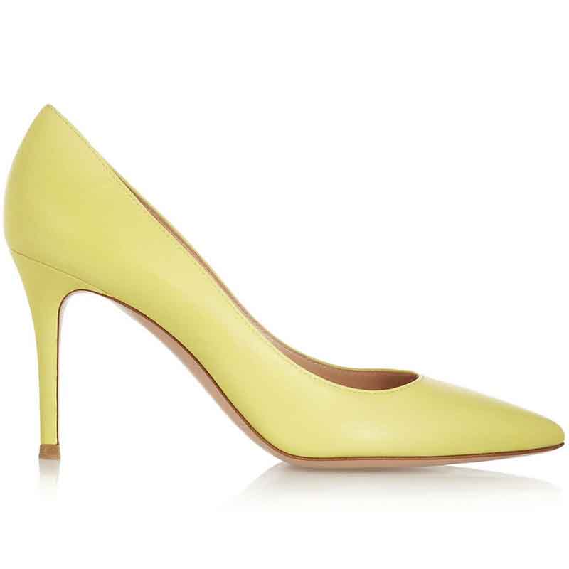 Yellow Heels Shoes for Women Closed Toe Leather Pumps