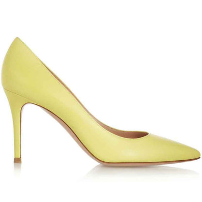 Yellow Heels Shoes for Women Closed Toe Leather Pumps
