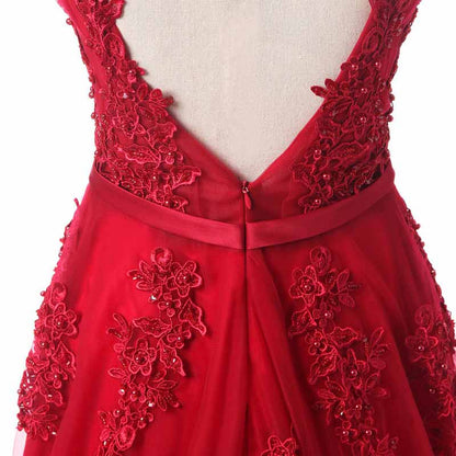 Women's Wedding Dress Bride Lace Applique Evening Dress V Neck Ball Gowns