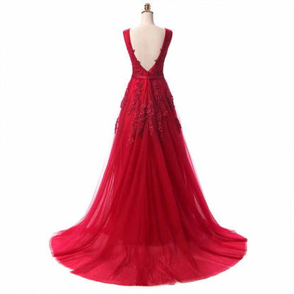 Women's Wedding Dress Bride Lace Applique Evening Dress V Neck Ball Gowns