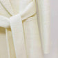 Women Long White Woolen Coat with A Belt and A Button Outwear