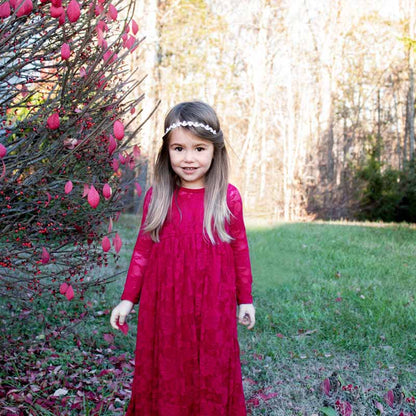 Lace Applique Floor Length Flower Girl Dress Wedding Birthday Kids Gown